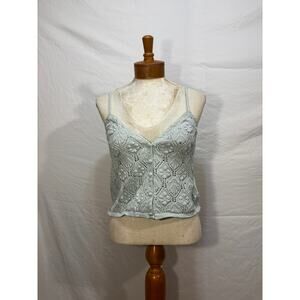 Aeropostale Teal Crocheted Button Up Cropped V-Neck Tank  w/ Tags (Medium)